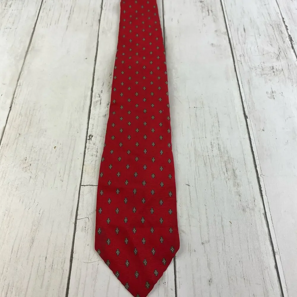 VTG Christian Dior Paris New York Red Silk Diamond Pattern Neck Tie Business